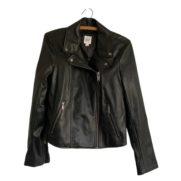 Gap Vegan Leather Motorcycle Black Jacket Women’s Size Small - Picture 1 of 12